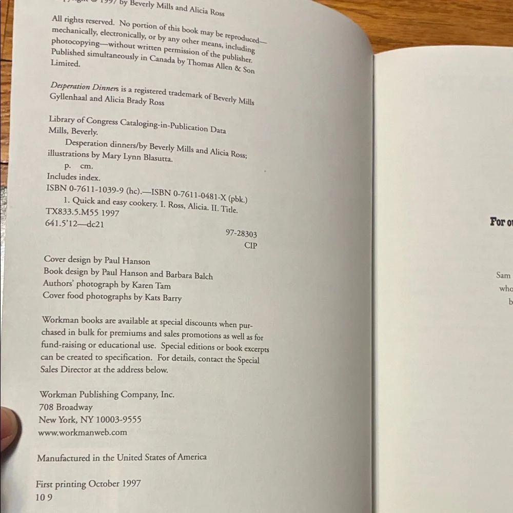 Desperation Dinners Cookbook by Beverly Mills & Alicia Ross